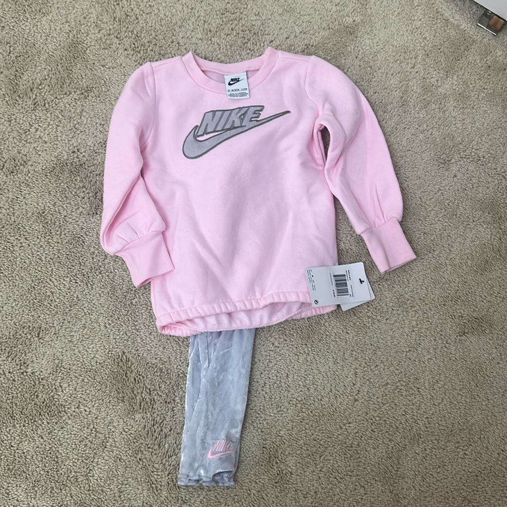 Nike Pink Sweatshirt  Toddler Outfit with Gray velvet leggings